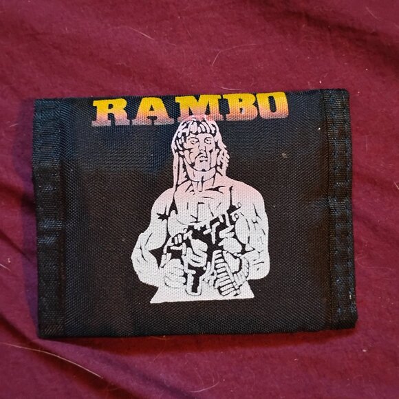 Vintage Black Rambo Sylvester Stallone Tri Fold Velcro Wallet - Picture 1 of 4
